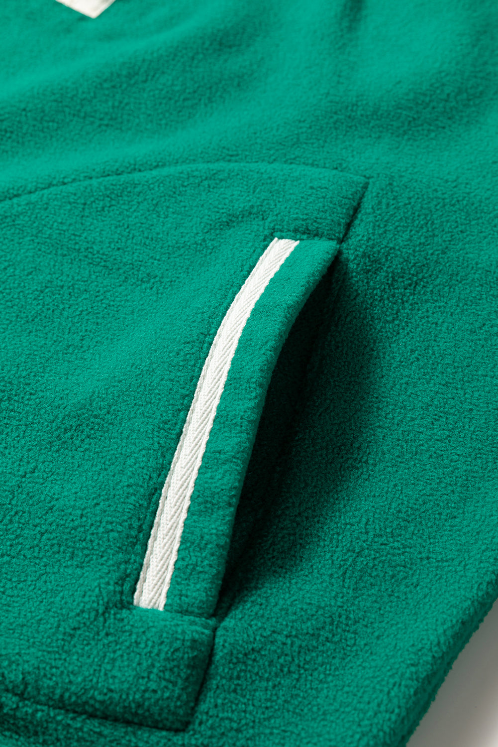 Dark Green Half Zip Contrast Trim Pocketed Plus Size Fleece Sweatshirt-Plus Size/Plus Size Sweatshirts & Hoodies-[Adult]-[Female]-2022 Online Blue Zone Planet