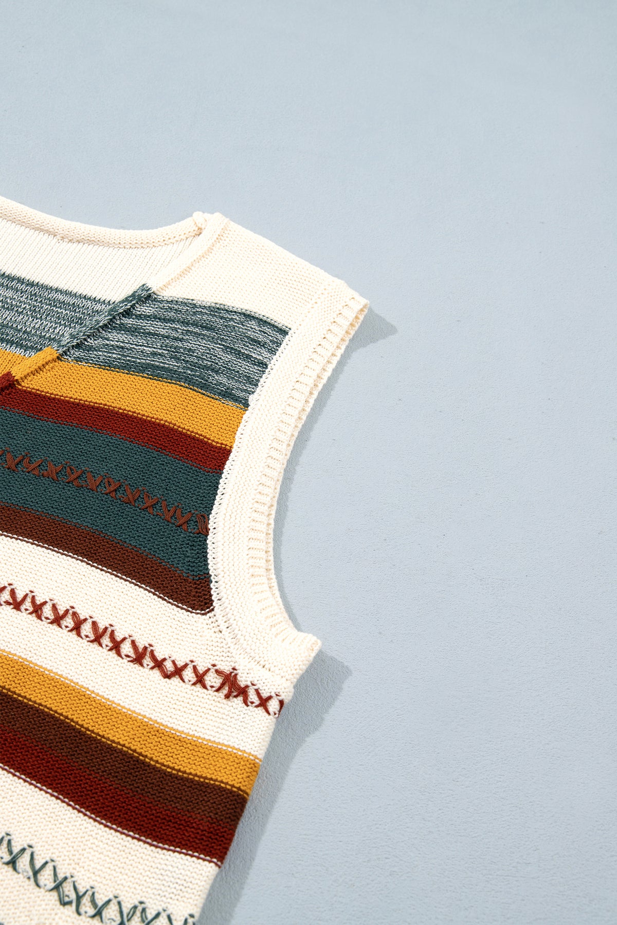 Multicolour Striped Button Front Sleeveless Knit Regular Fit Sweater Vest-Sweaters & Cardigans/Sweater Vests-[Adult]-[Female]-2022 Online Blue Zone Planet