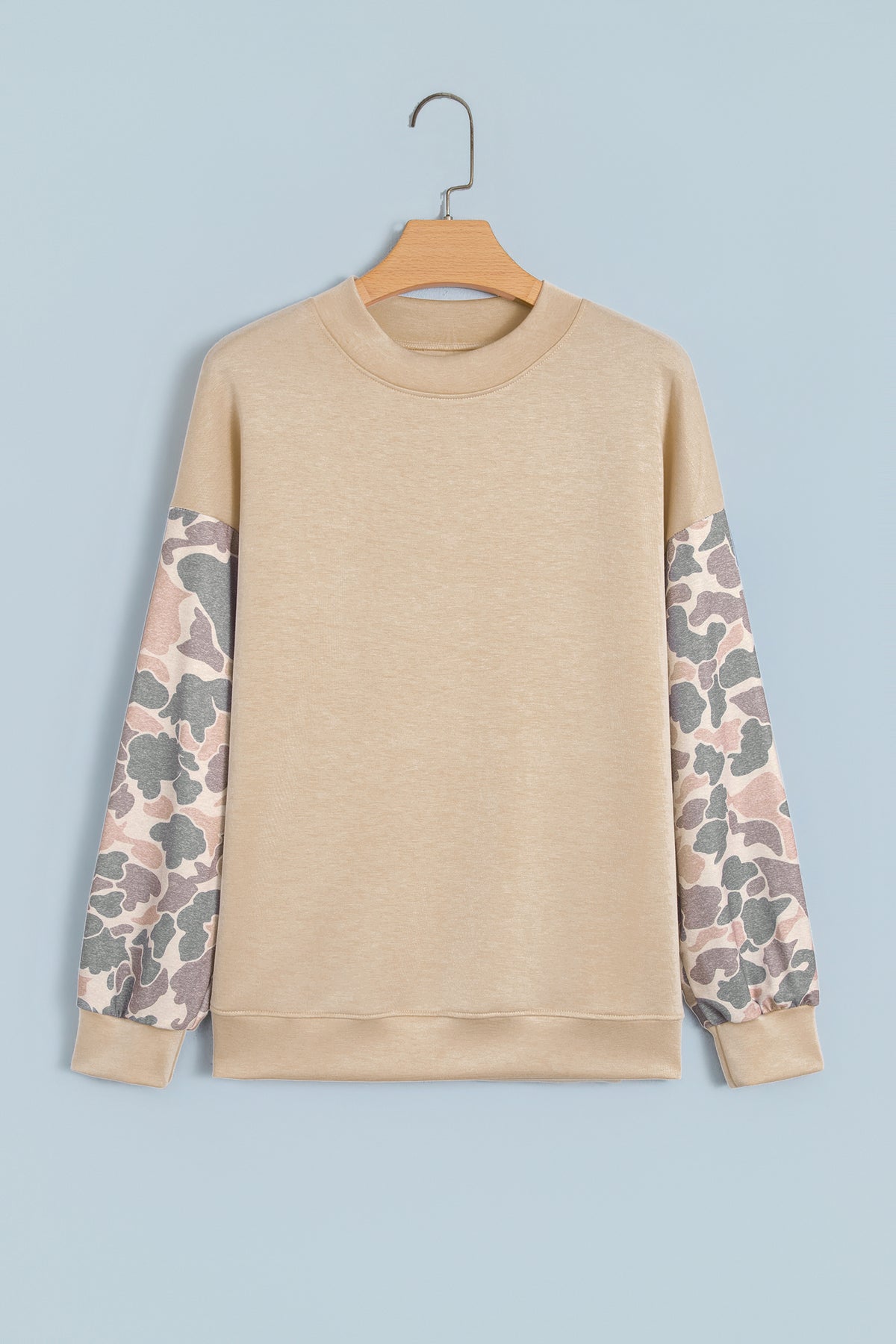 Coffee Camouflage Sleeve Crewneck Baggy Pullover Sweatshirt-Tops/Sweatshirts & Hoodies-[Adult]-[Female]-2022 Online Blue Zone Planet