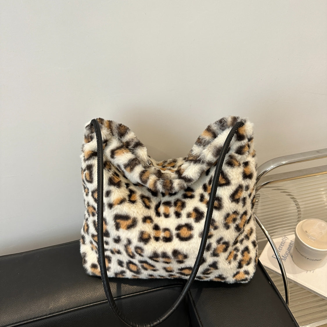 Blue Zone Planet | Leopard Furry Shoulder Bag-HANDBAGS-[Adult]-[Female]-2022 Online Blue Zone Planet