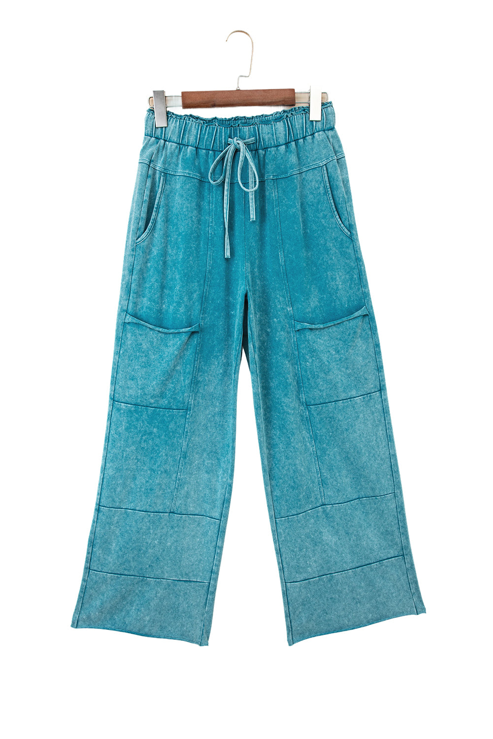 Medium Grey Mineral Wash Lace-Up High Waist Raw Hem Patched Pocket Pants-Bottoms/Pants & Culotte-[Adult]-[Female]-2022 Online Blue Zone Planet