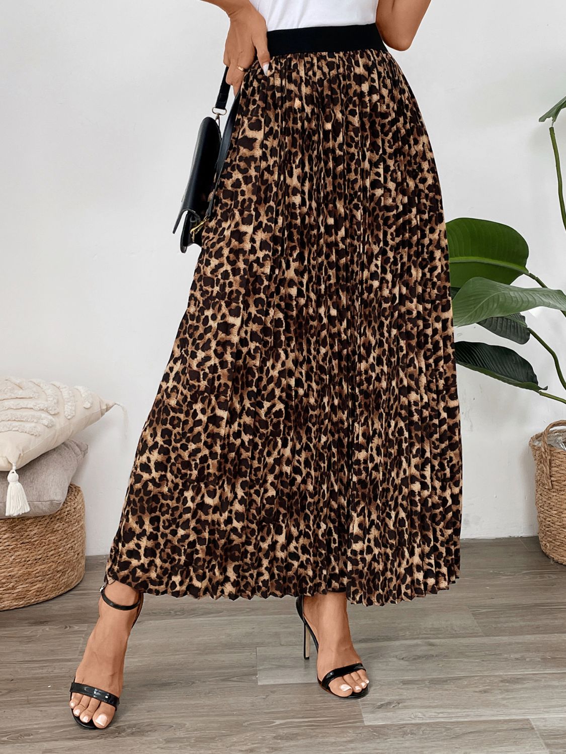 Perfee Pleated Leopard Maxi Skirt-TOPS / DRESSES-[Adult]-[Female]-Leopard-S-2022 Online Blue Zone Planet