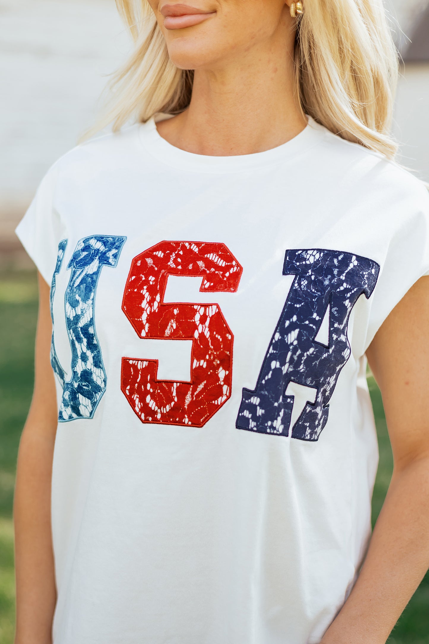 White Usa Color Block Letter Printed Dolman Tee-Tops/Tops & Tees-[Adult]-[Female]-2022 Online Blue Zone Planet