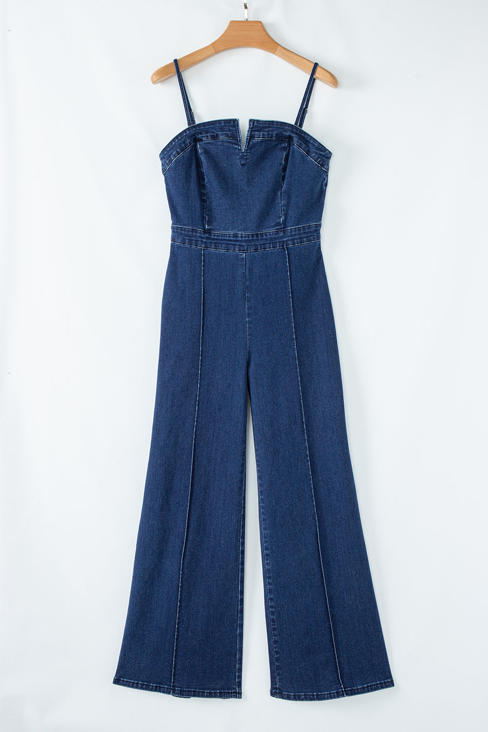 Blue Zone Planet | Sail Blue Seamed Zipper Spaghetti Strap High Waist Flared Jumpsuit-Bottoms/Jumpsuits & Rompers-[Adult]-[Female]-2022 Online Blue Zone Planet