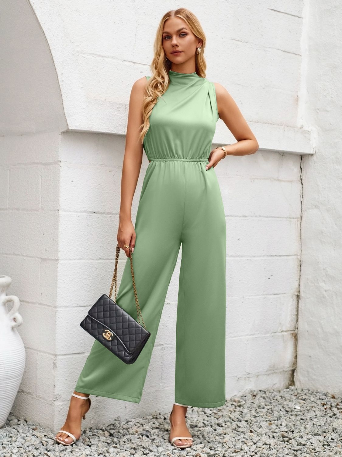 Cutout Tied Wide Leg Sleeveless Jumpsuit-[Adult]-[Female]-2022 Online Blue Zone Planet