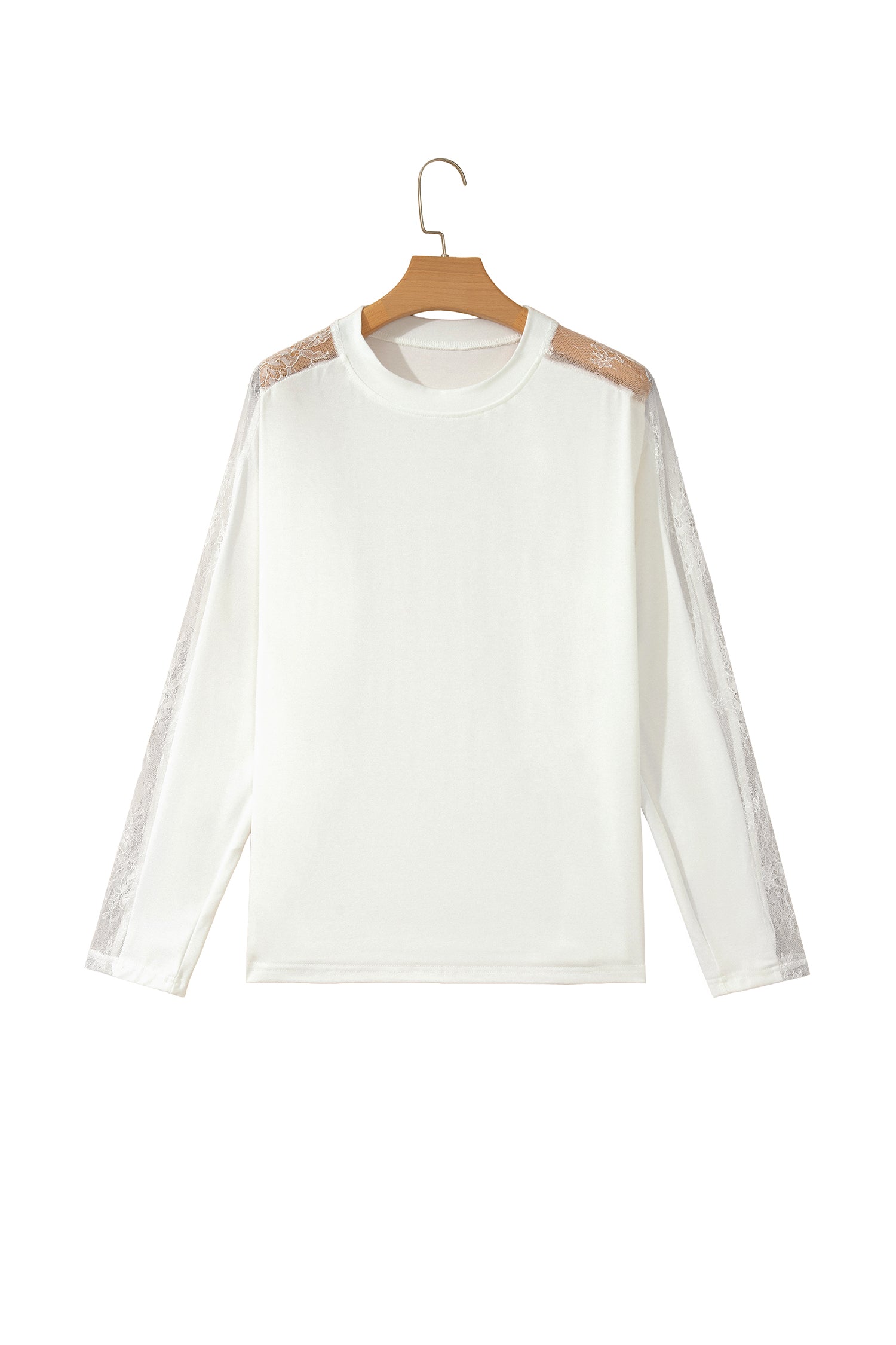 White Sheer Lace Splicing Long Sleeve Shift Top-Tops/Long Sleeve Tops-[Adult]-[Female]-2022 Online Blue Zone Planet
