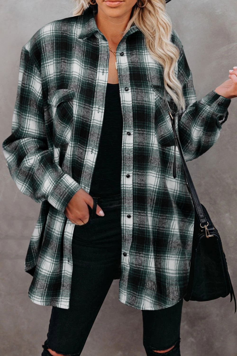 Full Size Plaid Collared Neck Long Sleeve Shirt-TOPS / DRESSES-[Adult]-[Female]-Dark Green-S-2022 Online Blue Zone Planet