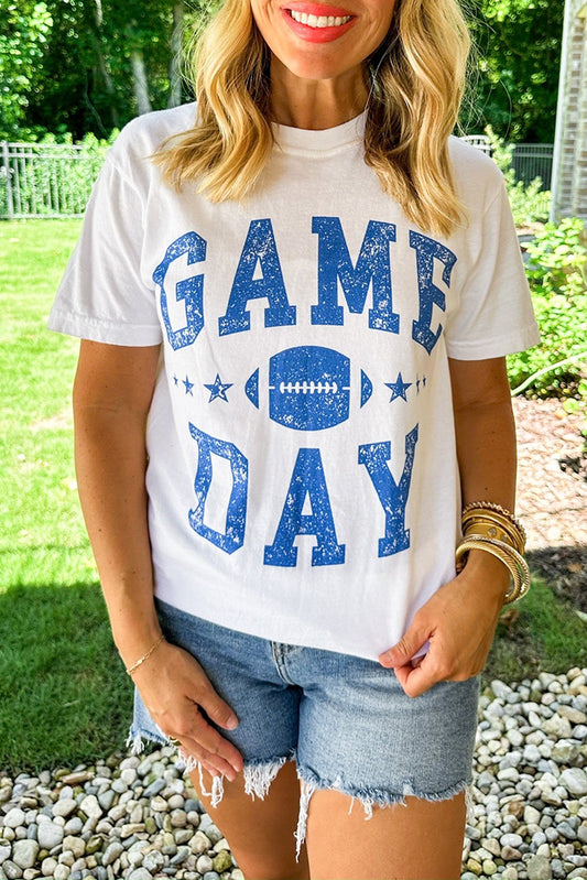 White Game Day Rugby Football Graphic Crewneck T Shirt-Graphic/Graphic Tees-[Adult]-[Female]-White-S-2022 Online Blue Zone Planet