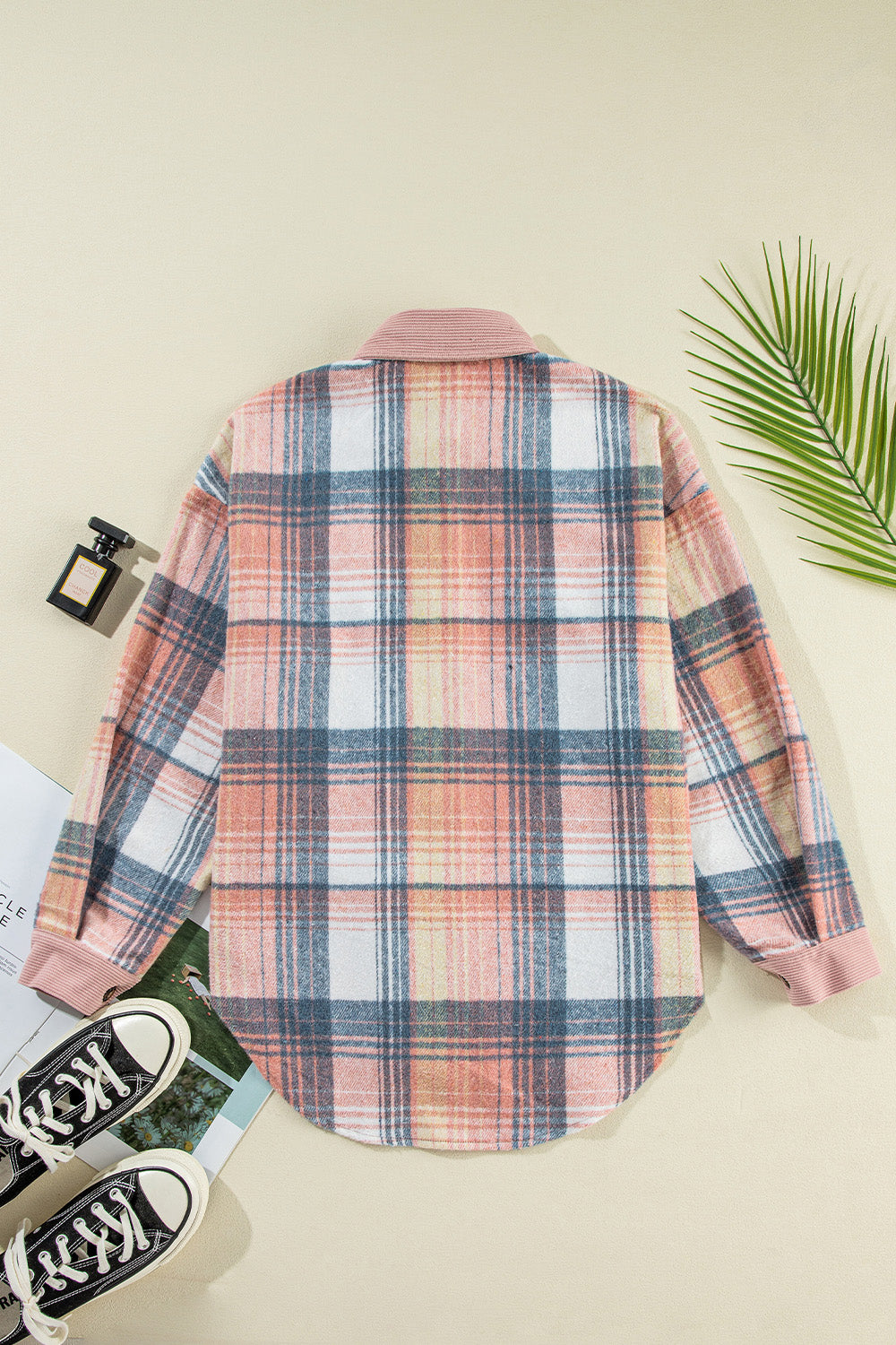 Plaid Button Up Long Sleeve Shacket-TOPS / DRESSES-[Adult]-[Female]-2022 Online Blue Zone Planet