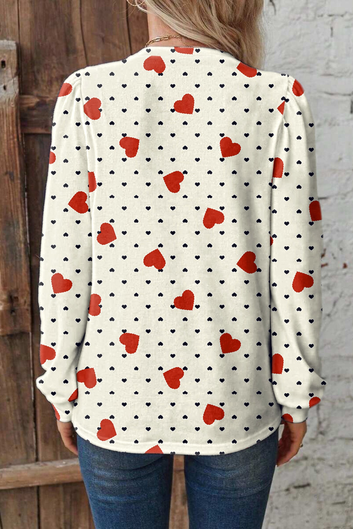 Beige Flower Heart Festive Valentine Blouse-Tops/Blouses & Shirts-[Adult]-[Female]-2022 Online Blue Zone Planet