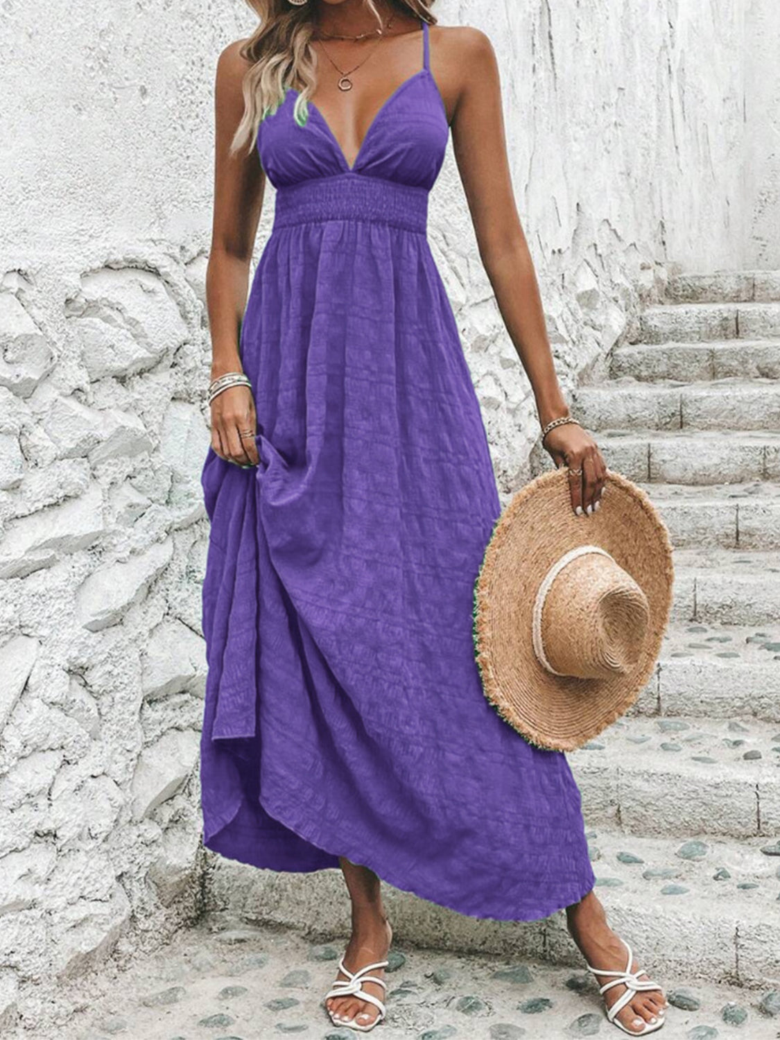 Blue Zone Planet | Crisscross V-Neck Maxi Cami Dress-TOPS / DRESSES-[Adult]-[Female]-Purple-XS-2022 Online Blue Zone Planet