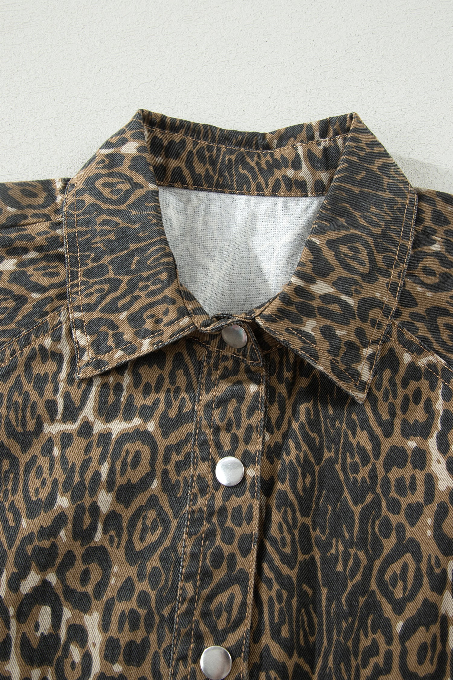 Gray Leopard Print Short Sleeve Pleated Denim Mini Dress-TOPS / DRESSES-[Adult]-[Female]-2022 Online Blue Zone Planet