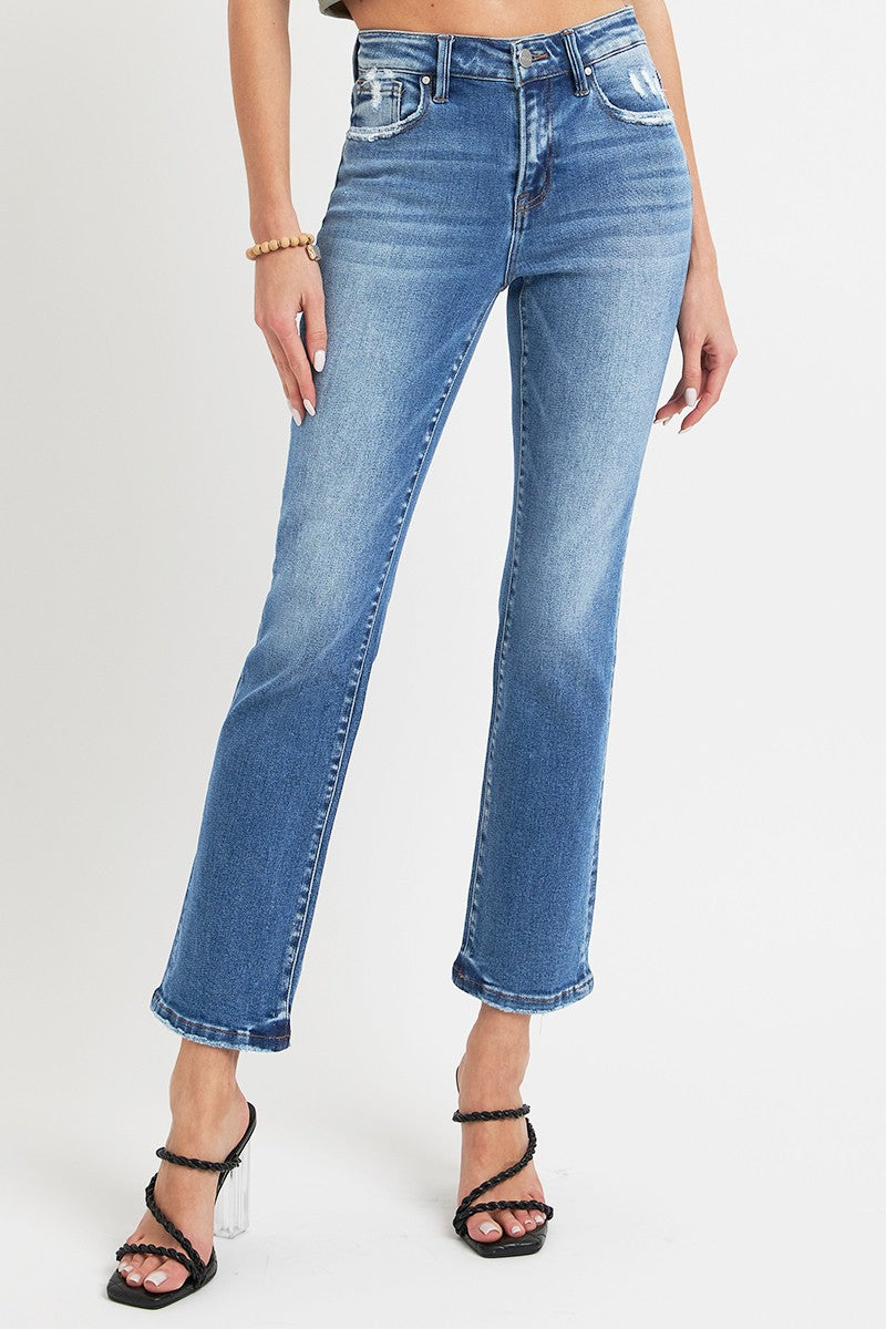 Blue Zone Planet | RISEN Full Size Mid Rise Ankle Straight Jeans with Pockets-BOTTOMS SIZES SMALL MEDIUM LARGE-[Adult]-[Female]-2022 Online Blue Zone Planet