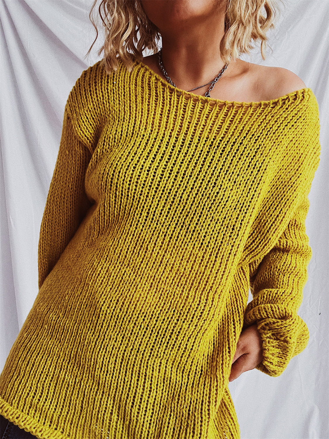 Boat Neck Dropped Shoulder Sweater-TOPS / DRESSES-[Adult]-[Female]-2022 Online Blue Zone Planet