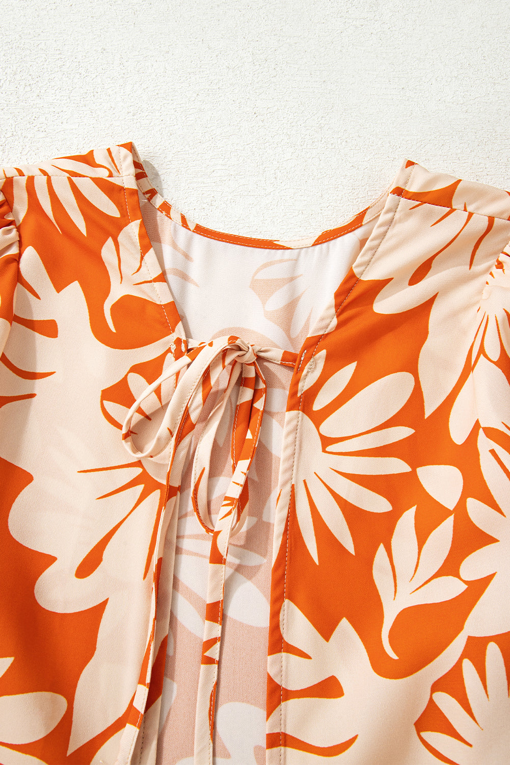 Orange Floral Print Knotted Open Back Long Sleeve Blouse-Tops/Blouses & Shirts-[Adult]-[Female]-2022 Online Blue Zone Planet