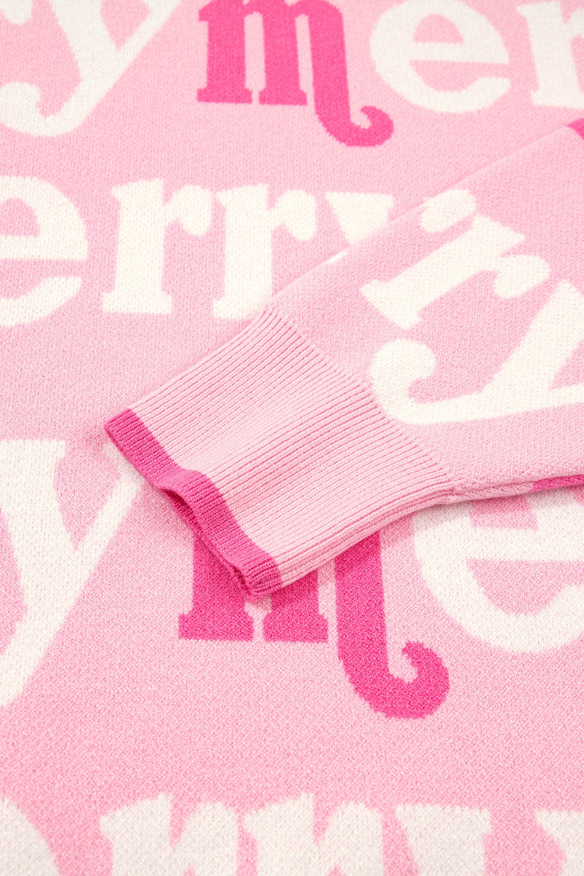 Pink All Over Merry Me Graphic Round Neck Knit Sweater-TOPS / DRESSES-[Adult]-[Female]-2022 Online Blue Zone Planet