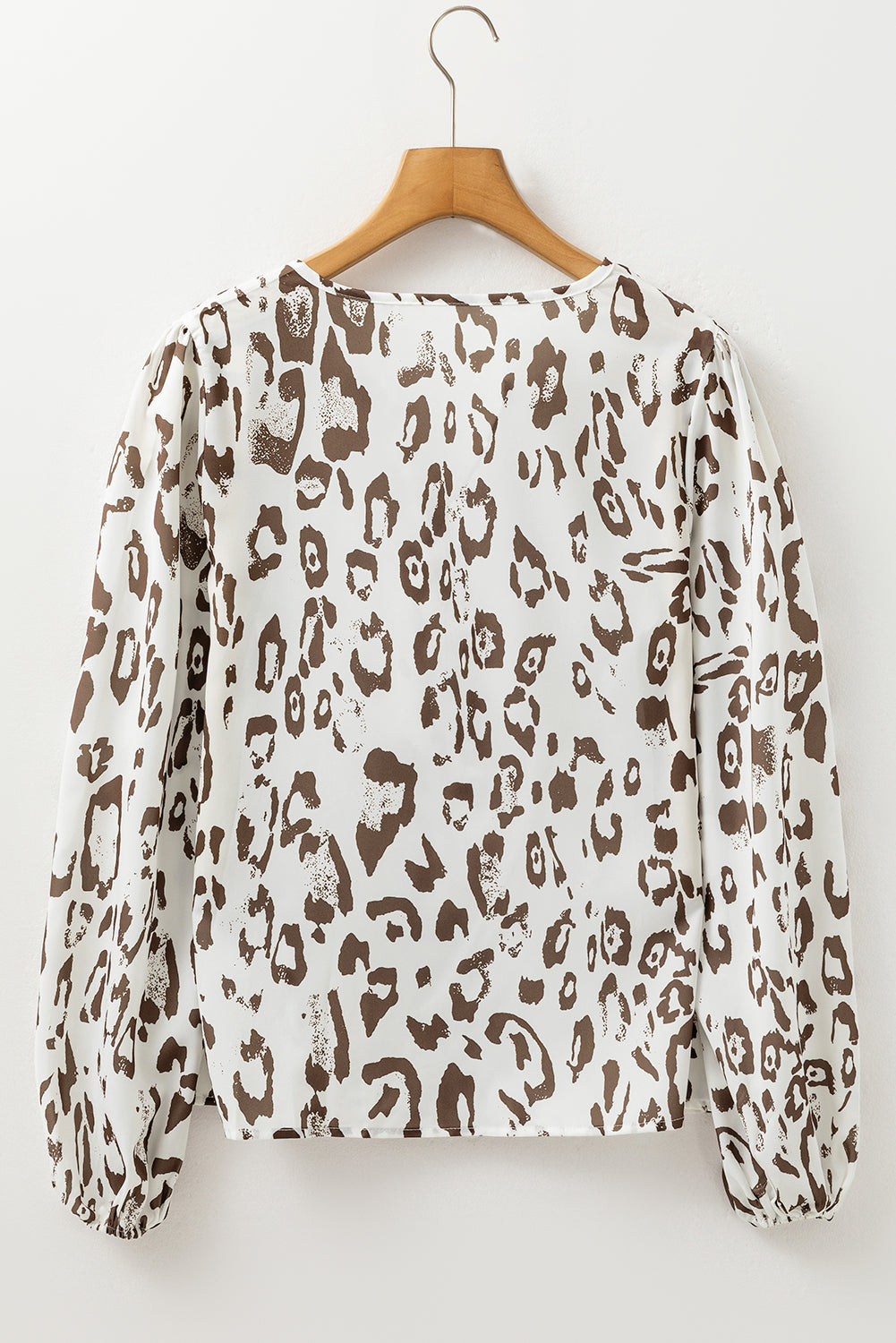 Blue Zone Planet | Khaki Leopard Print Split Neck Balloon Sleeve Blouse-Tops/Blouses & Shirts-[Adult]-[Female]-2022 Online Blue Zone Planet