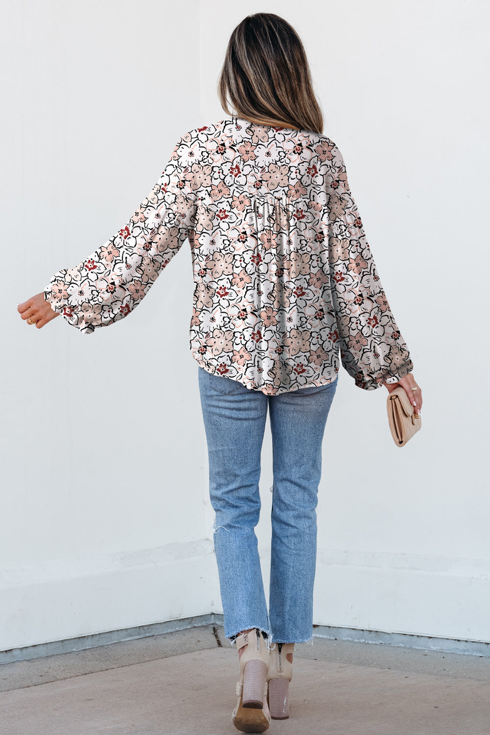 Khaki Bold Floral Print Frilled Puff Sleeve Button Down Shirt-Tops/Blouses & Shirts-[Adult]-[Female]-2022 Online Blue Zone Planet