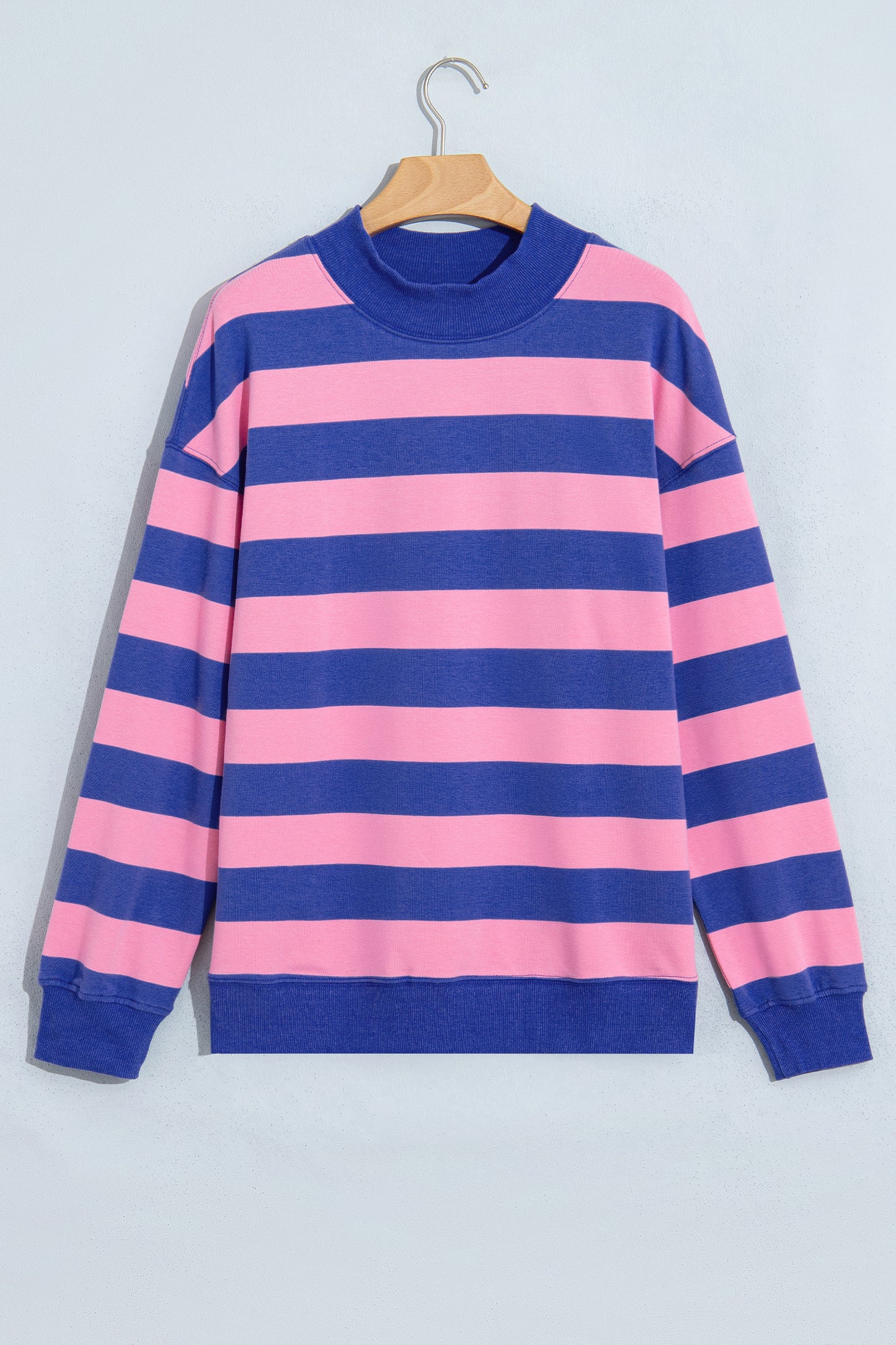 Rose Stripe Colorblock Mock Neck Relaxed Sweatshirt-Tops/Sweatshirts & Hoodies-[Adult]-[Female]-2022 Online Blue Zone Planet