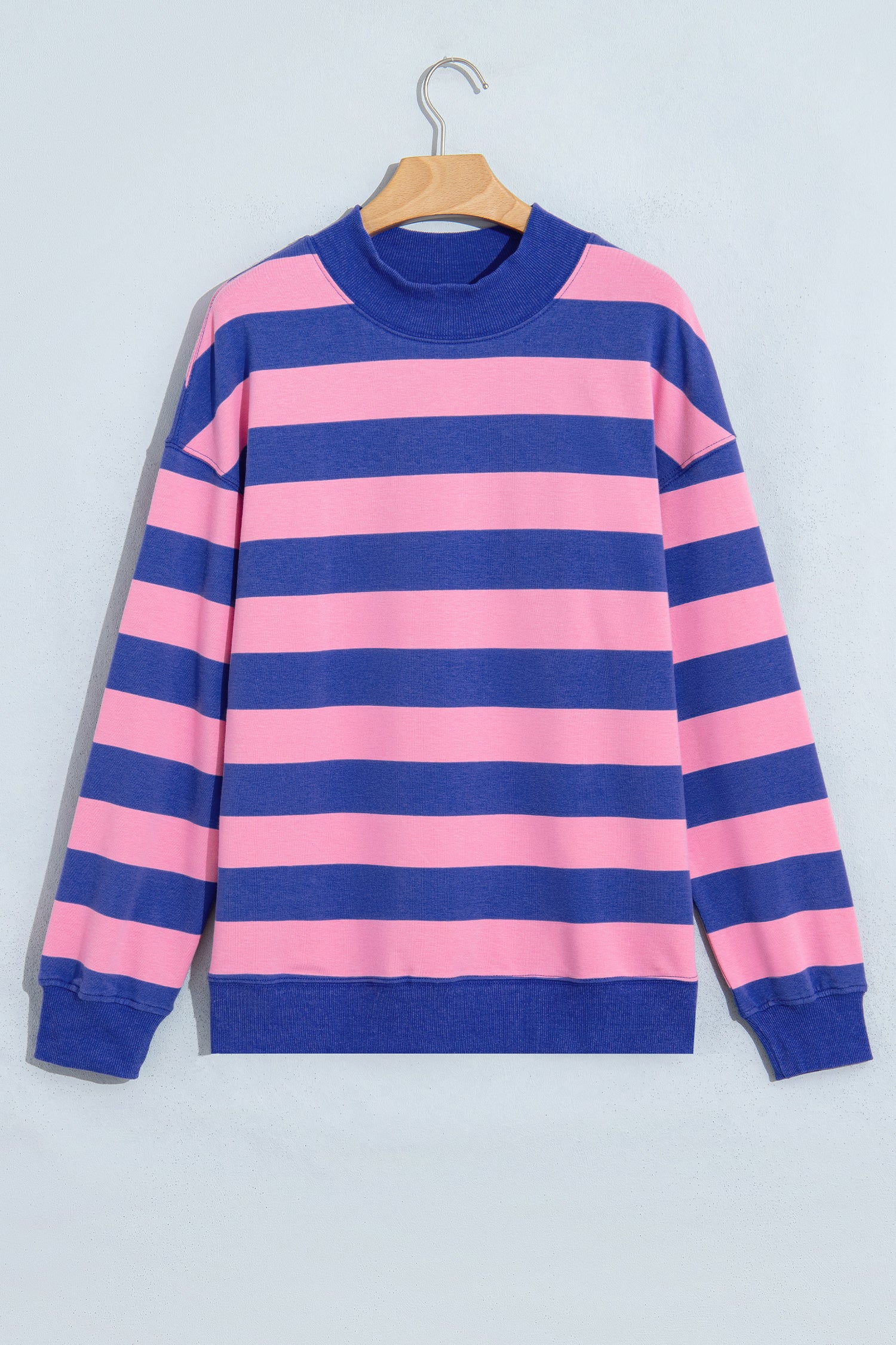 Rose Stripe Colorblock Mock Neck Relaxed Sweatshirt-Tops/Sweatshirts & Hoodies-[Adult]-[Female]-2022 Online Blue Zone Planet