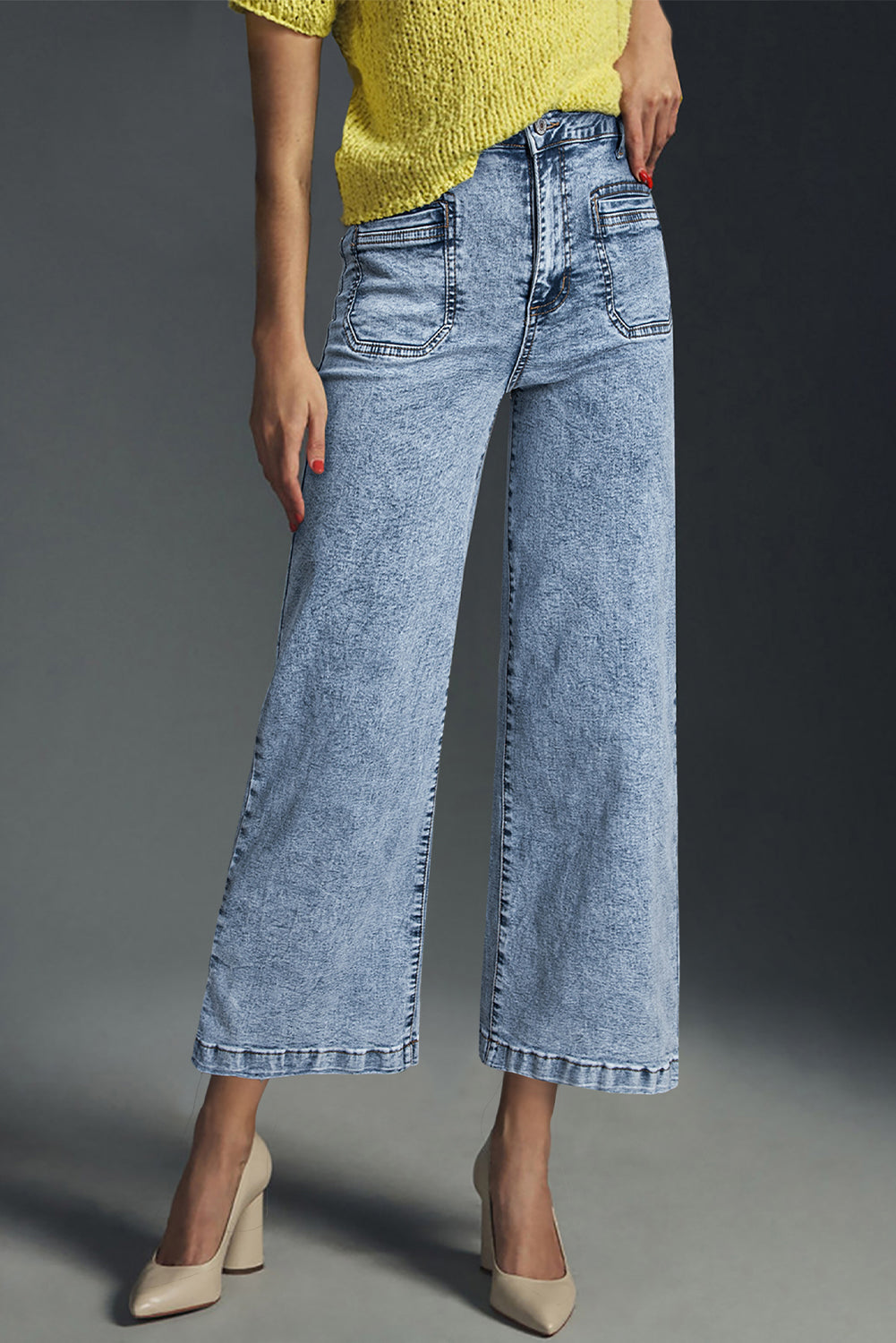 Light Blue Chic Patch Pocket Straight Leg Loose Jeans-Bottoms/Jeans-[Adult]-[Female]-2022 Online Blue Zone Planet