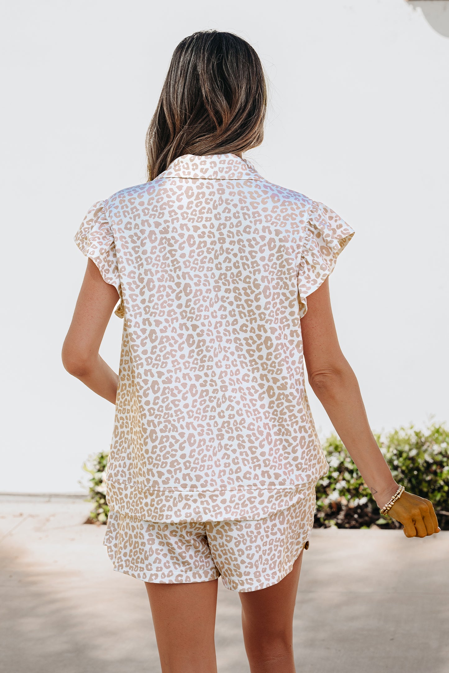 Beige Leopard Zip Polo Top 2pcs Short Set-Two Piece Sets/Short Sets-[Adult]-[Female]-2022 Online Blue Zone Planet
