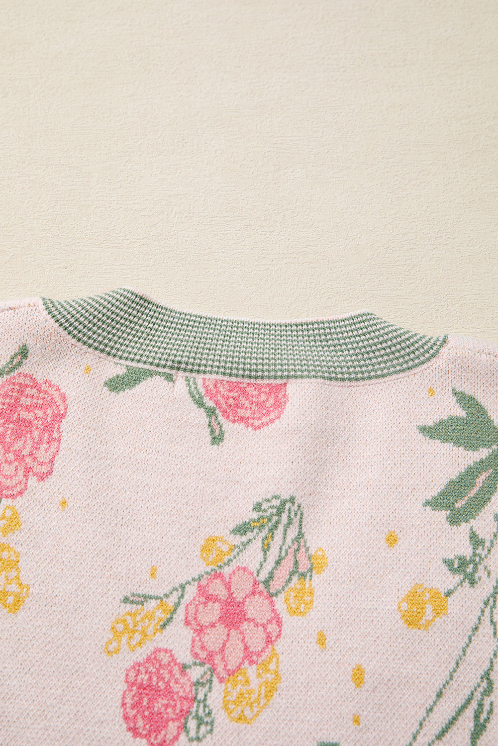 Pink Floral Pattern Striped V Neck Loose Sweater-TOPS / DRESSES-[Adult]-[Female]-2022 Online Blue Zone Planet