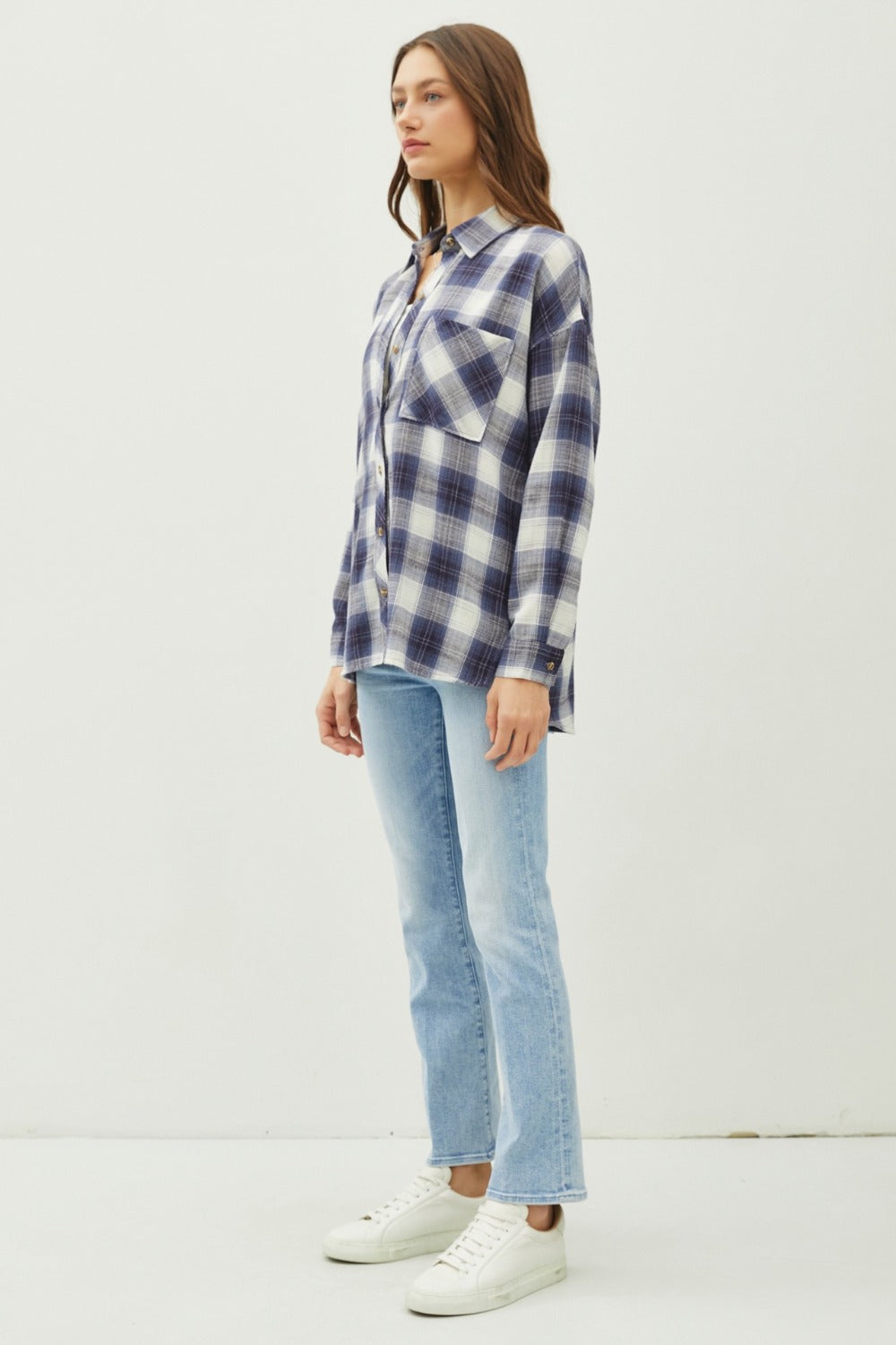 Blue Zone Planet | Be Cool Plaid Flannel Button Down Shirt with Chest Pocket-TOPS / DRESSES-[Adult]-[Female]-2022 Online Blue Zone Planet