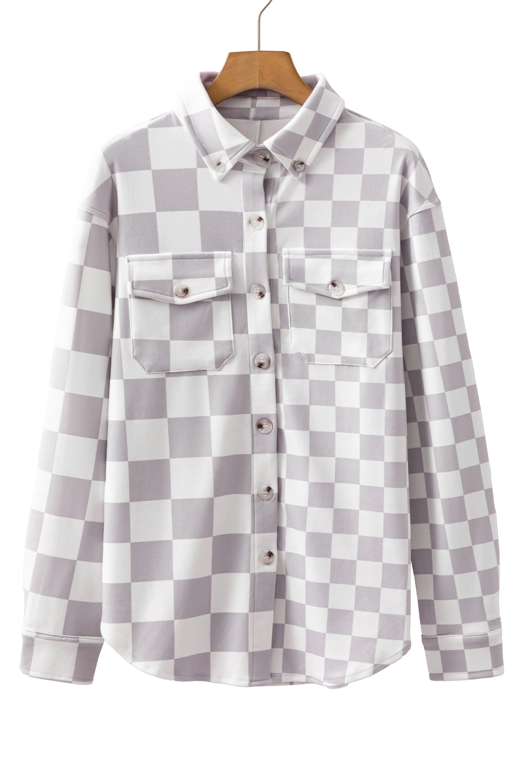 Khaki Checkerboard Flap Pocket Button Front Shacket-Outerwear/Plaid Shackets-[Adult]-[Female]-2022 Online Blue Zone Planet