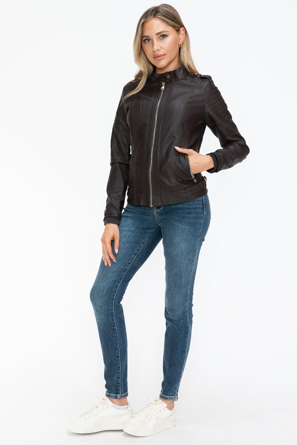 Blue Zone Planet | Snobbish PU Leather Biker Jacket with Side Zip Pockets-TOPS / DRESSES-[Adult]-[Female]-2022 Online Blue Zone Planet