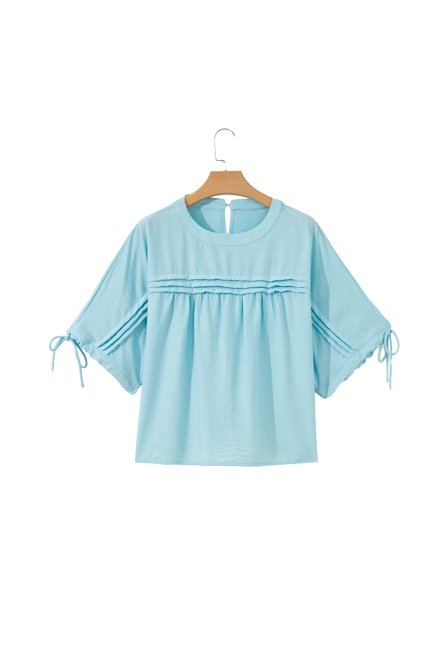 Yellow Cream Tie Half Sleeve Pleated Detail Babydoll Blouse-Tops/Blouses & Shirts-[Adult]-[Female]-2022 Online Blue Zone Planet
