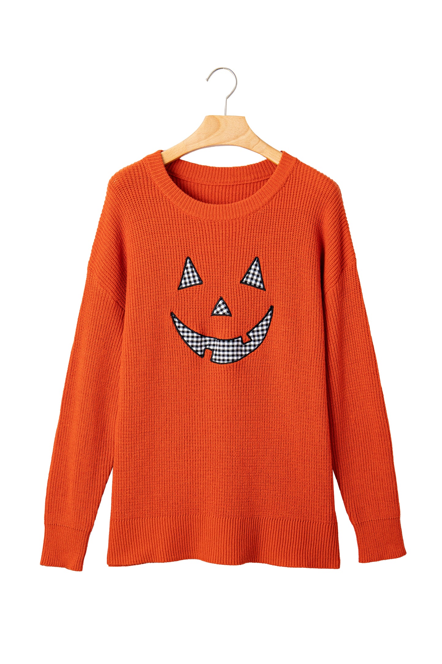 Orange Drop Shoulder Long Sleeve Round Neck Halloween Sweater-Sweaters & Cardigans/Sweaters-[Adult]-[Female]-2022 Online Blue Zone Planet