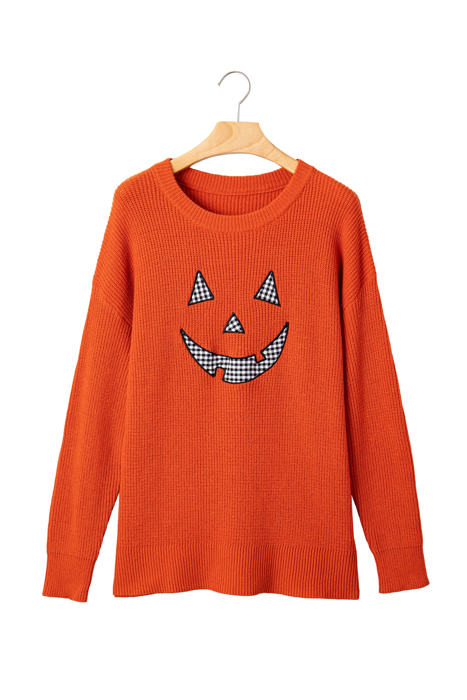 Orange Drop Shoulder Long Sleeve Round Neck Halloween Sweater-Sweaters & Cardigans/Sweaters-[Adult]-[Female]-2022 Online Blue Zone Planet