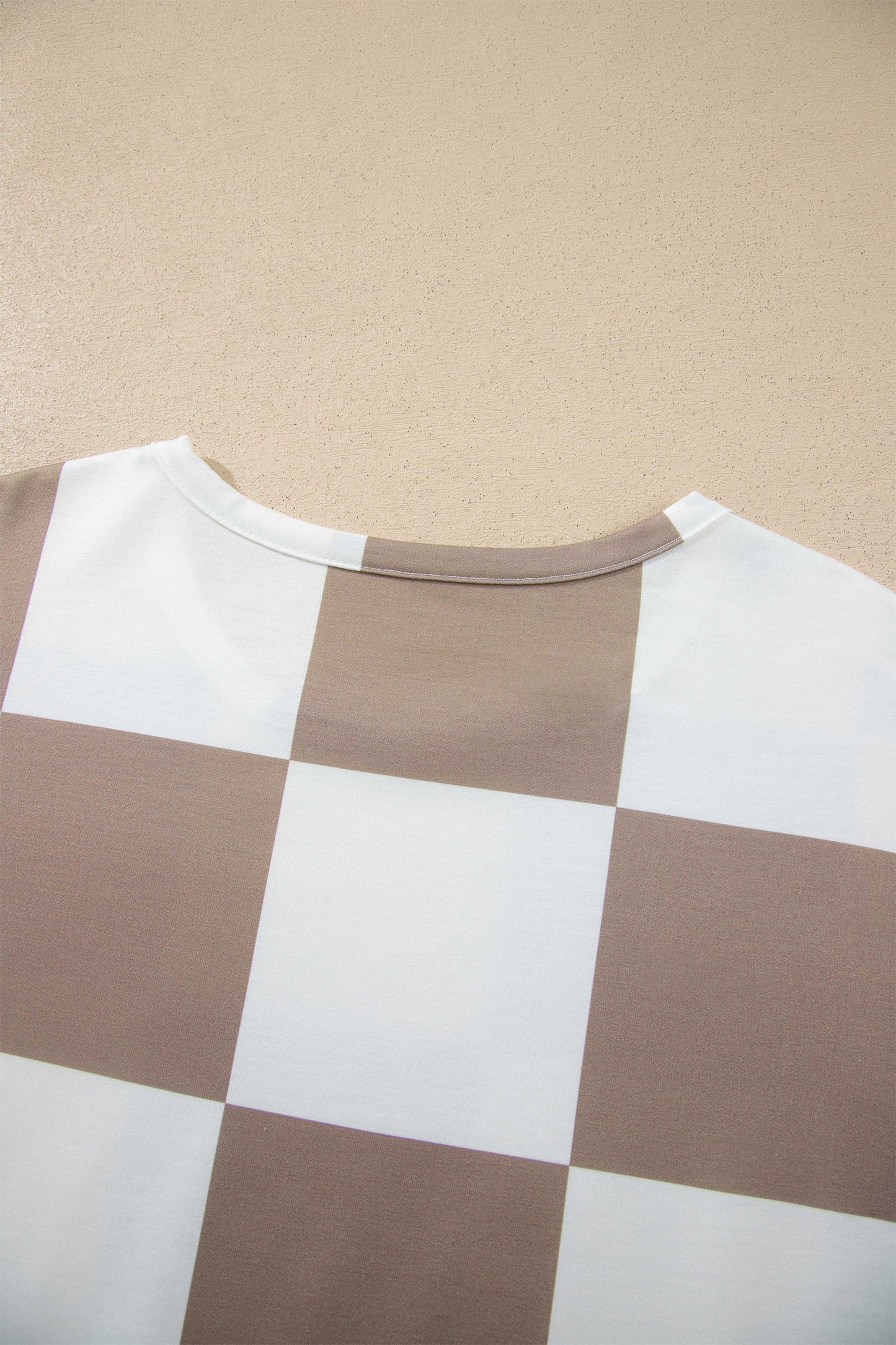 Khaki Checkerboard Plaid Long Sleeve Solid Color Shorts 2pcs Set-Two Piece Sets/Short Sets-[Adult]-[Female]-2022 Online Blue Zone Planet