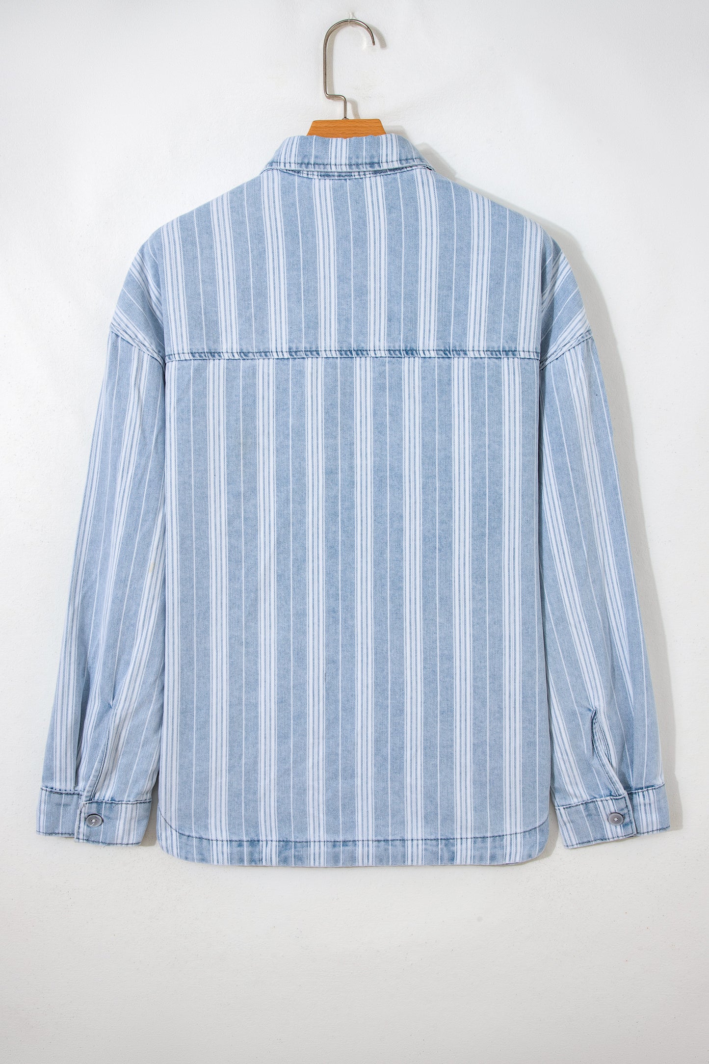Sky Blue Stripe Boyfriend Chest Pocket Classic Denim Shacket-Outerwear/Denim jackets-[Adult]-[Female]-2022 Online Blue Zone Planet