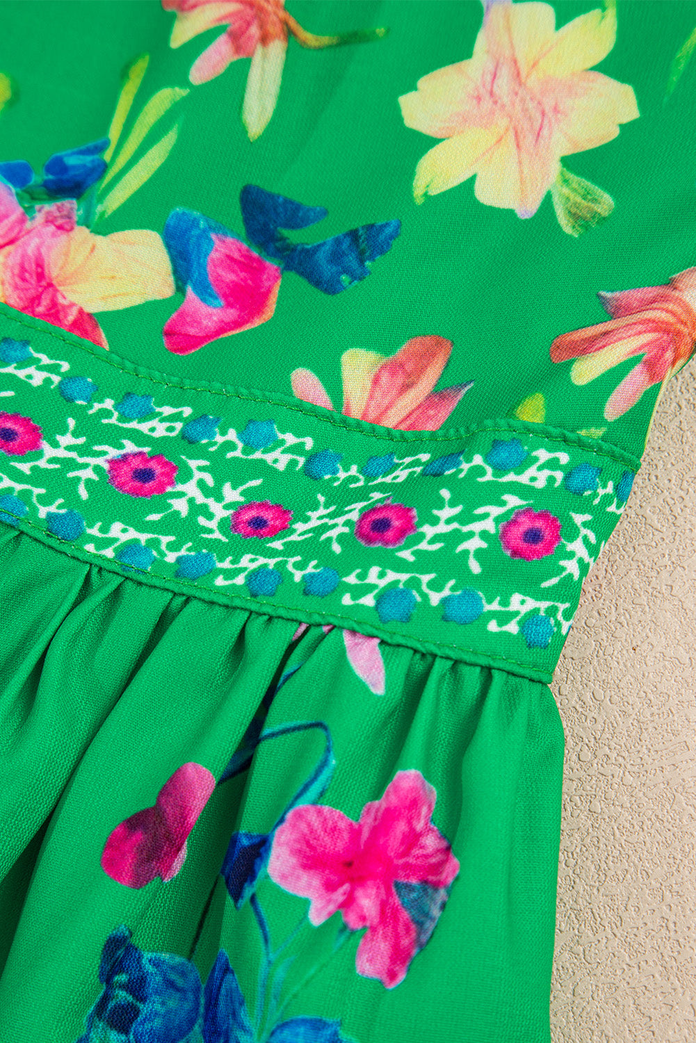 Green Floral Print Contrast Trim Knotted Straps Midi Dress-TOPS / DRESSES-[Adult]-[Female]-2022 Online Blue Zone Planet