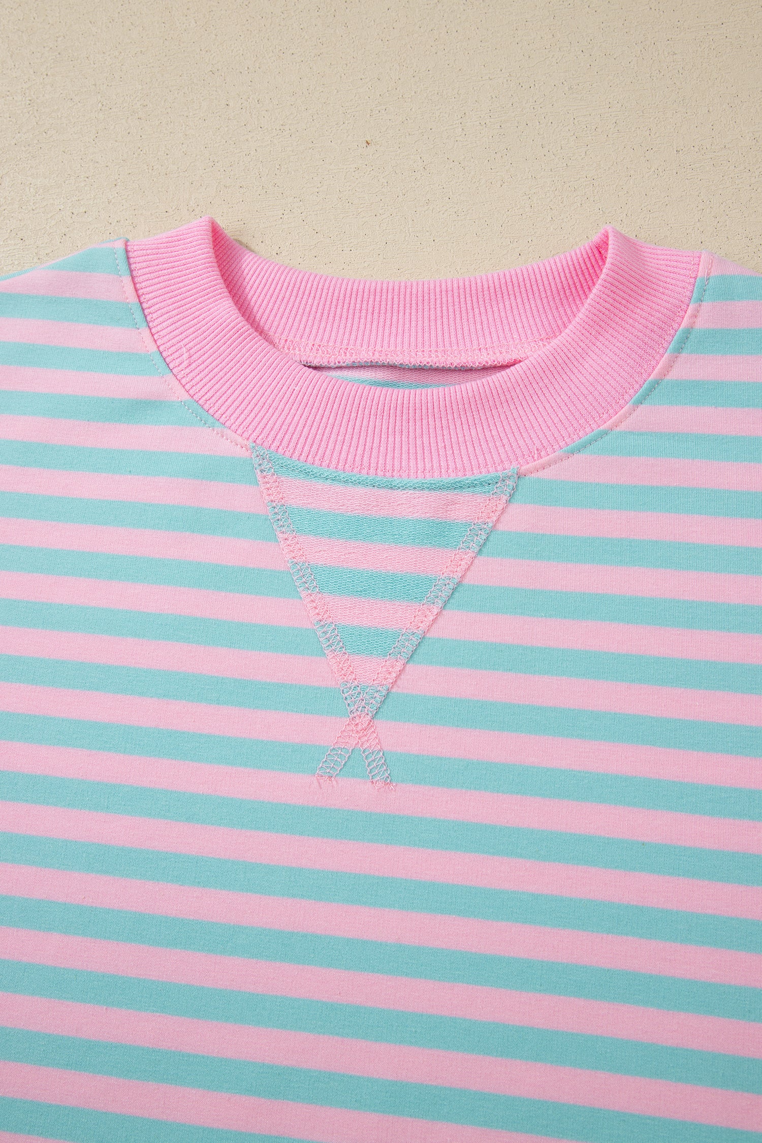 Pink Stripe Color Block Detail Long Sleeve Pullover Elastic Waist Pull On Shorts 2pcs Set-Two Piece Sets/Short Sets-[Adult]-[Female]-2022 Online Blue Zone Planet