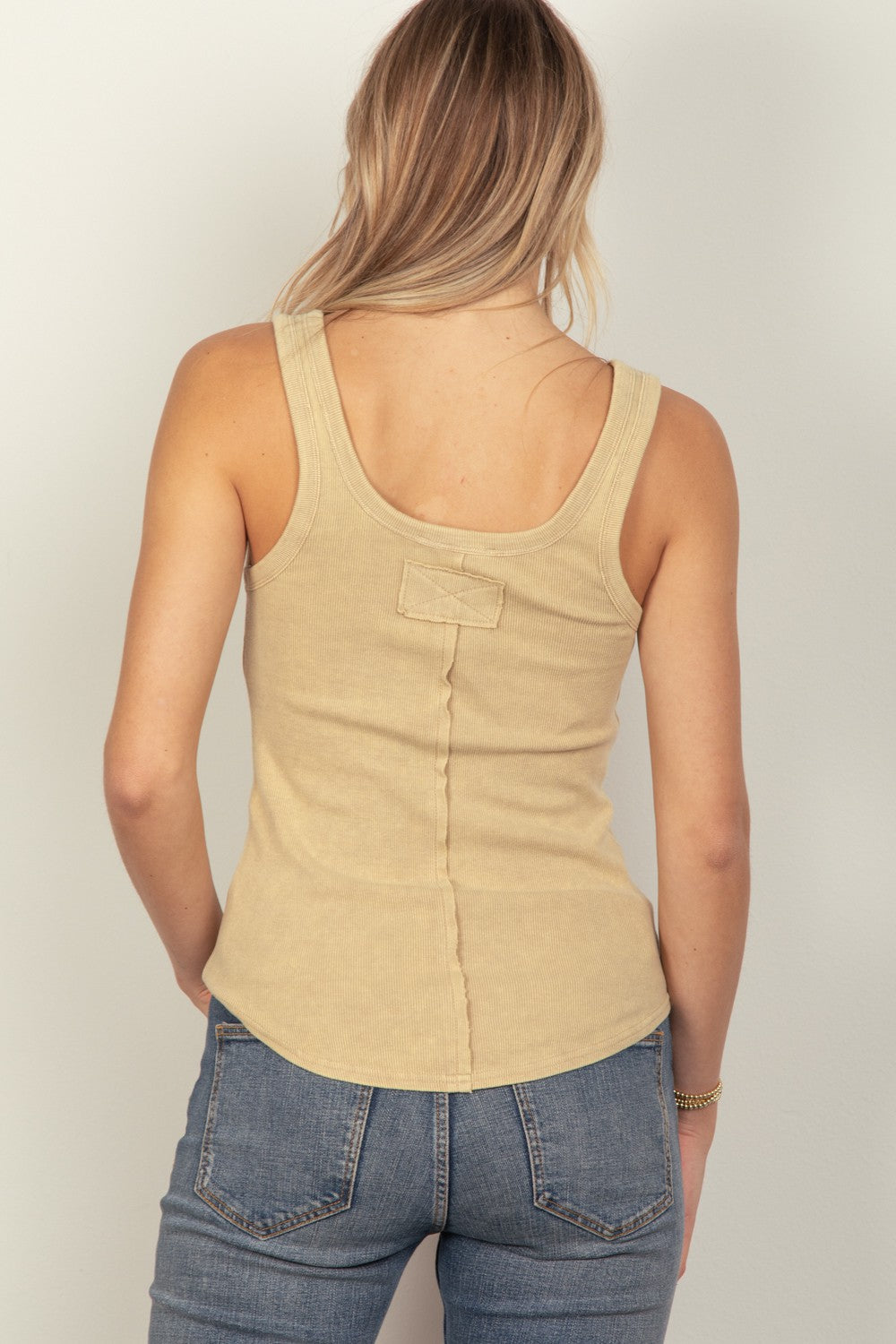 VERY J Washed Ribbed Tank with Placket Detail-TOPS / DRESSES-[Adult]-[Female]-2022 Online Blue Zone Planet