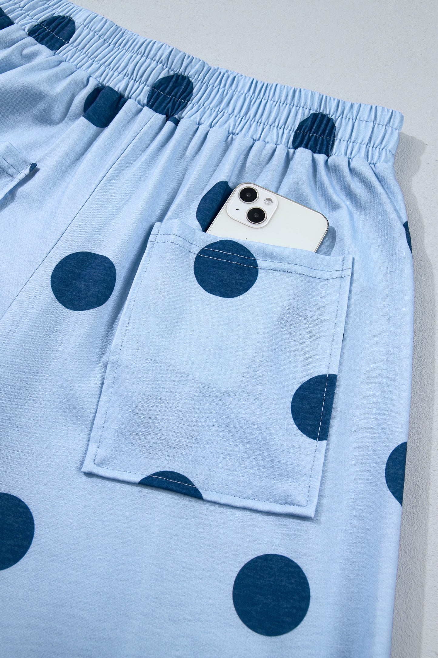 Sky Blue Polka Dot Wide Leg Elastic Waist Casual Pants-Bottoms/Pants & Culotte-[Adult]-[Female]-2022 Online Blue Zone Planet
