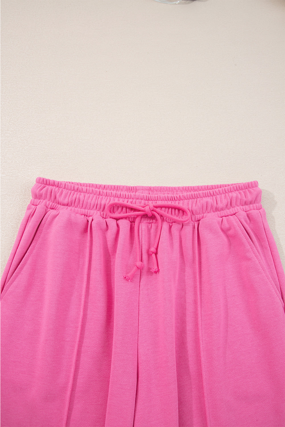 Sachet Pink Solid Color Collared Pullover and Central Seam Pants Set-Two Piece Sets/Pant Sets-[Adult]-[Female]-2022 Online Blue Zone Planet