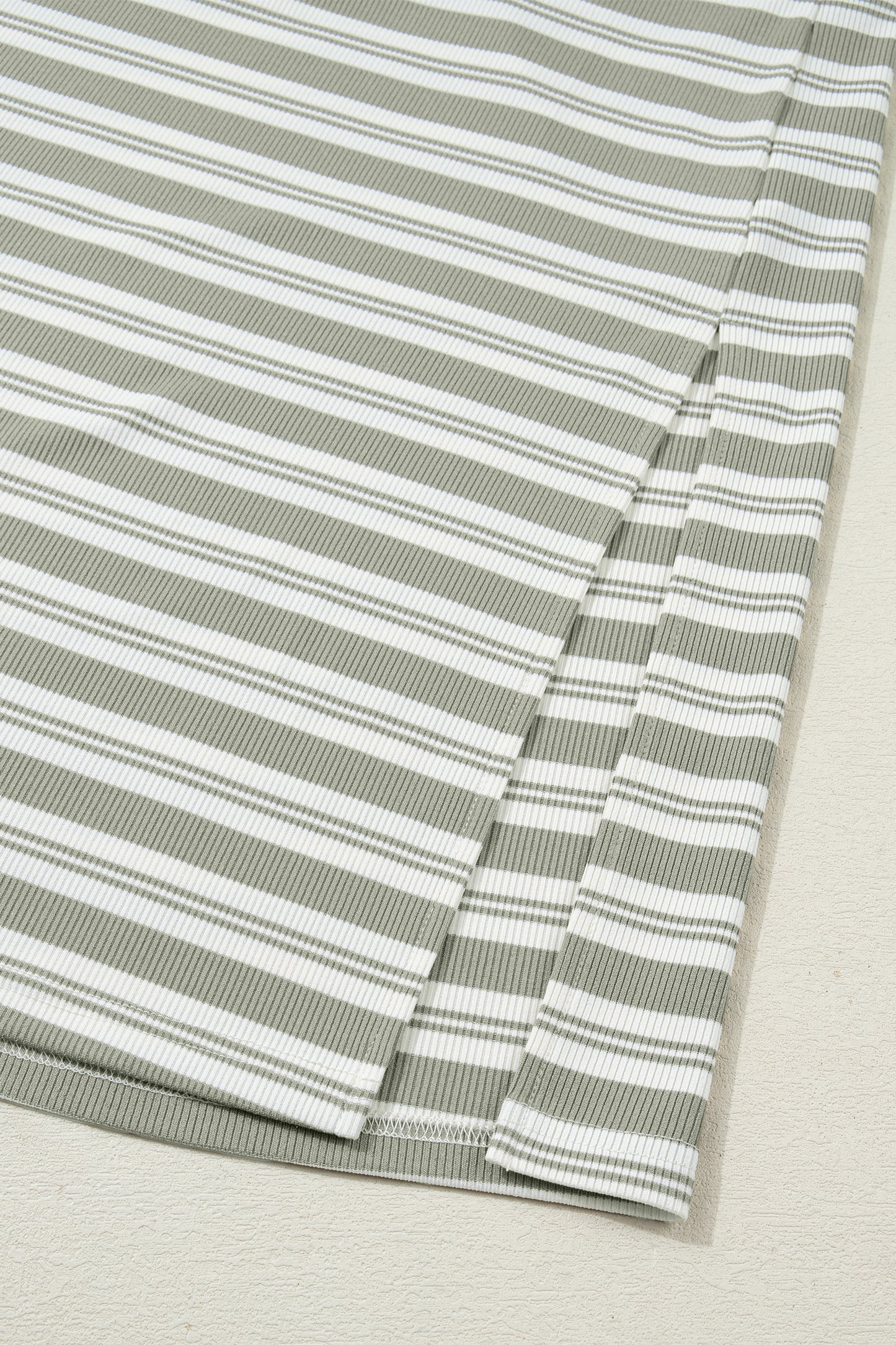 Green Stripe Collared V Neck Short Sleeve T Shirt Midi Dress with Pockets-TOPS / DRESSES-[Adult]-[Female]-2022 Online Blue Zone Planet