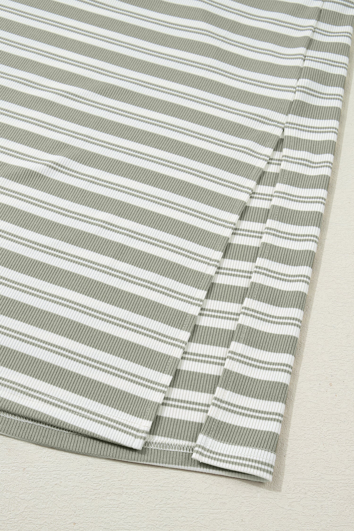 Green Stripe Collared V Neck Short Sleeve T Shirt Midi Dress with Pockets-TOPS / DRESSES-[Adult]-[Female]-2022 Online Blue Zone Planet