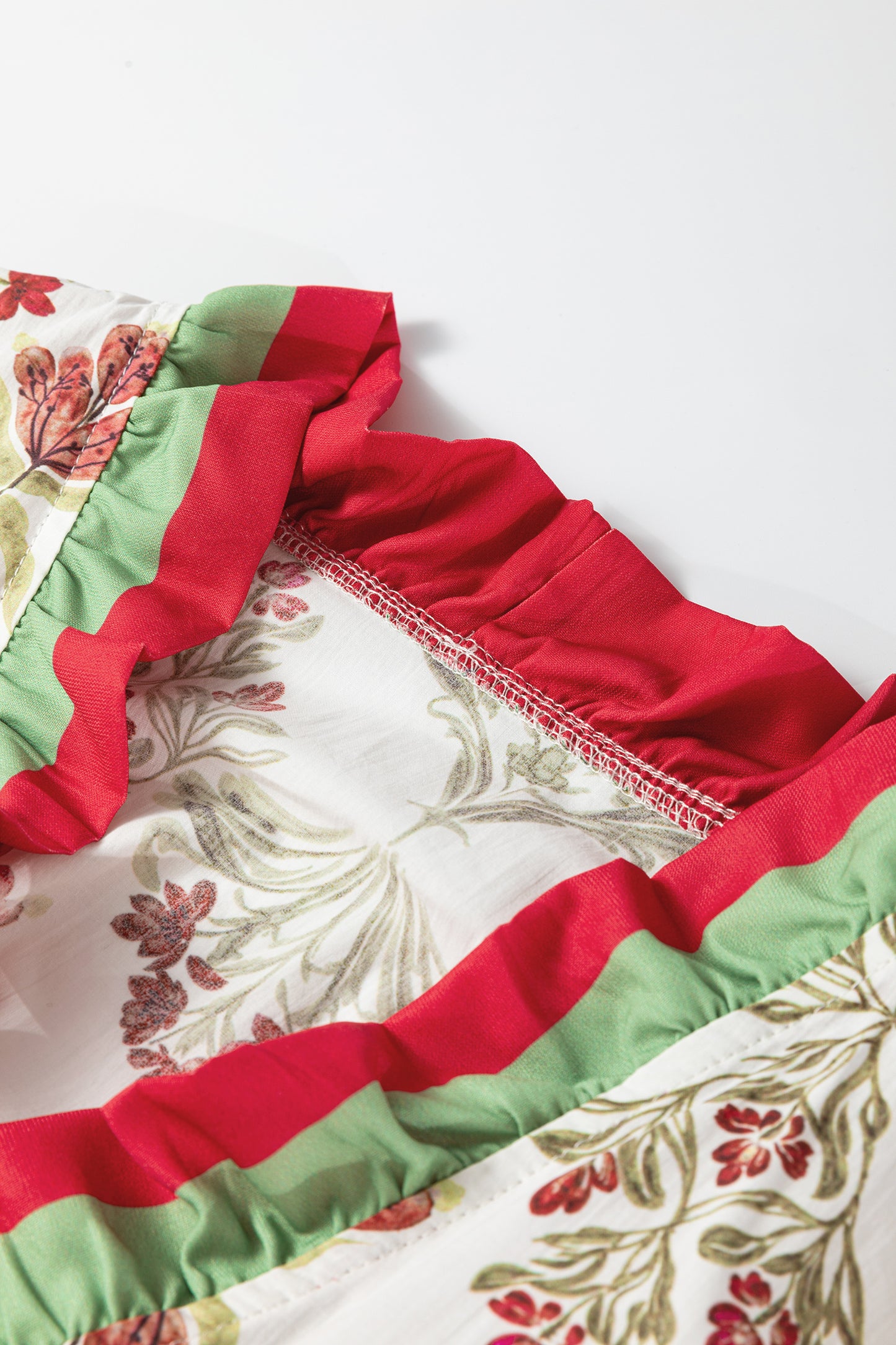 Floral Print Frilled Color Block Trim V Neck Long Sleeve Peplum Top-Tops/Blouses & Shirts-[Adult]-[Female]-2022 Online Blue Zone Planet