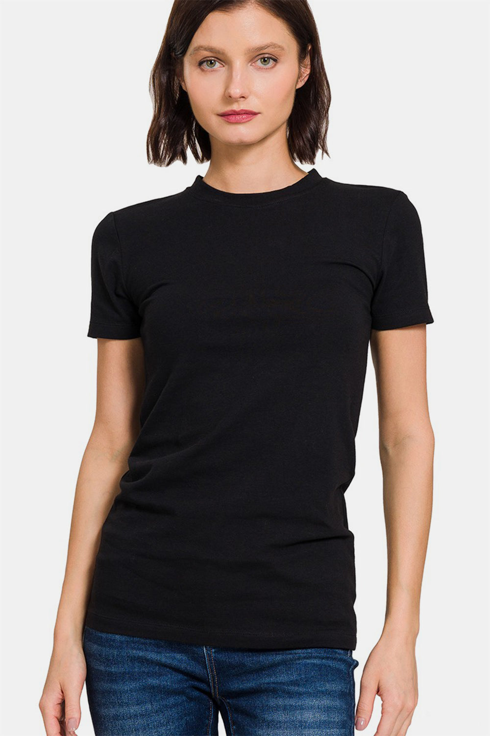 Zenana Crew Neck Short Sleeve T-Shirt-TOPS / DRESSES-[Adult]-[Female]-Black-S-2022 Online Blue Zone Planet