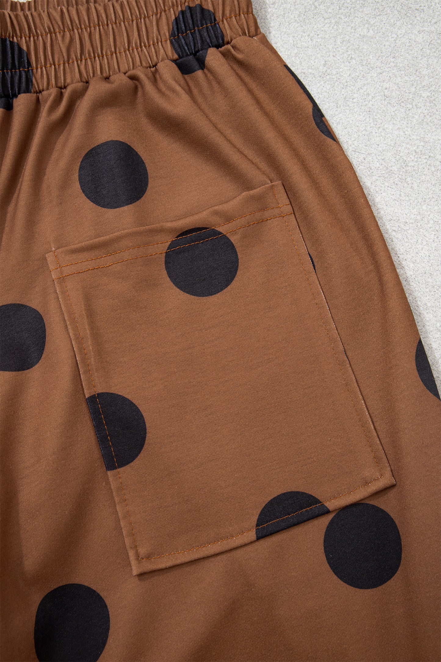 Brown Polka Dot Wide Leg Elastic Waist Casual Pants-Bottoms/Pants & Culotte-[Adult]-[Female]-2022 Online Blue Zone Planet