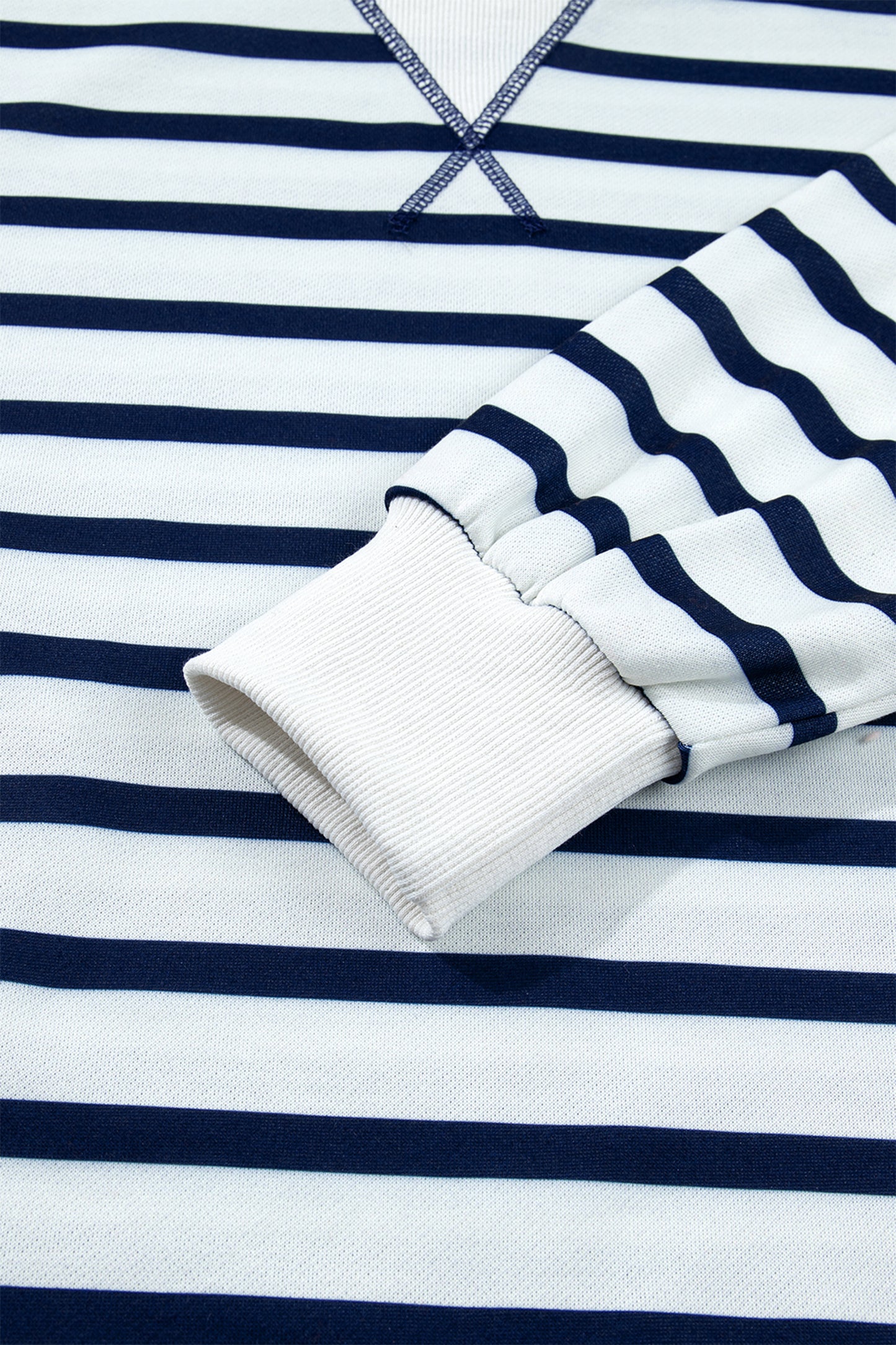 Blue Stripe Striped Stand Neck Long Sleeve Ribbed Cuff Hem Sweatshirt