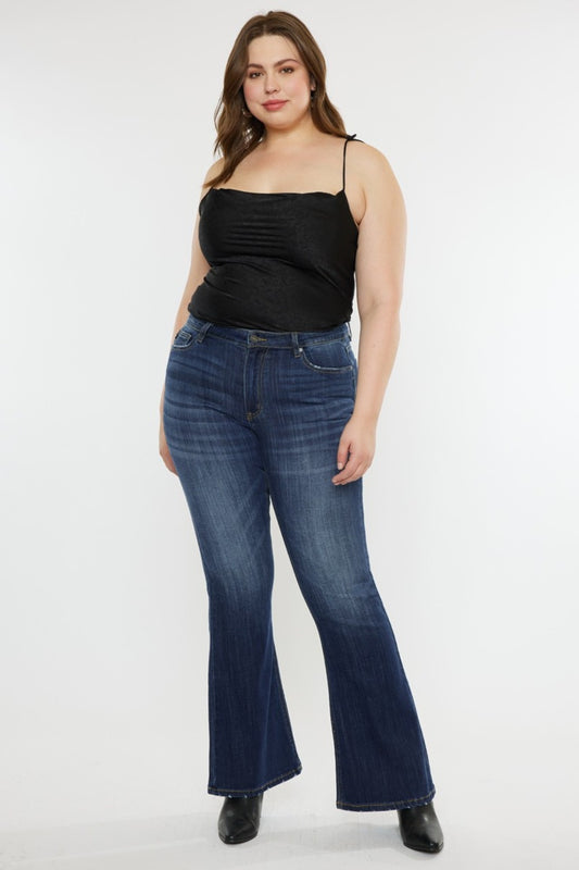 Kancan Full Size Mid Rise Slim Flare Jeans-BOTTOMS SIZES SMALL MEDIUM LARGE-[Adult]-[Female]-Dark-1-2022 Online Blue Zone Planet