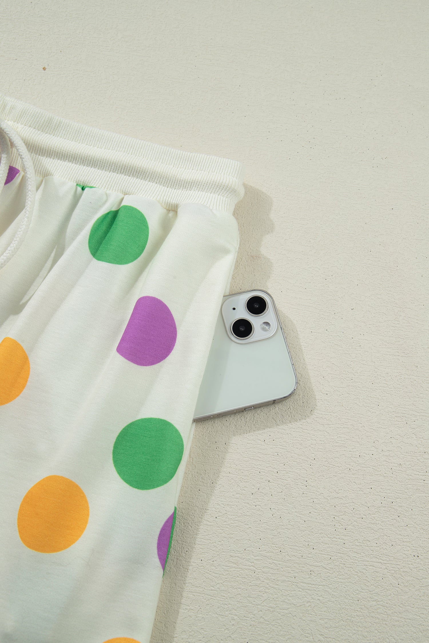 Multicolour Polka Dot Print Drop Shoulder Pullover Drawstring Shorts Set-Two Piece Sets/Short Sets-[Adult]-[Female]-2022 Online Blue Zone Planet