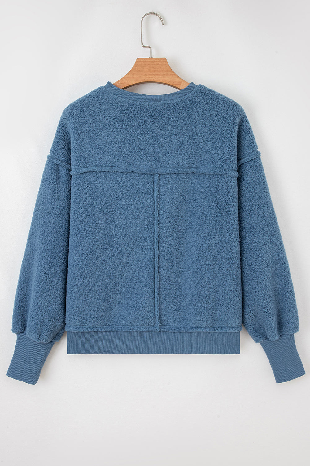 Sail Blue Fleece Drop Shoulder Exposed Seam Patchwork Casual Sweatshirt-Tops/Sweatshirts & Hoodies-[Adult]-[Female]-2022 Online Blue Zone Planet