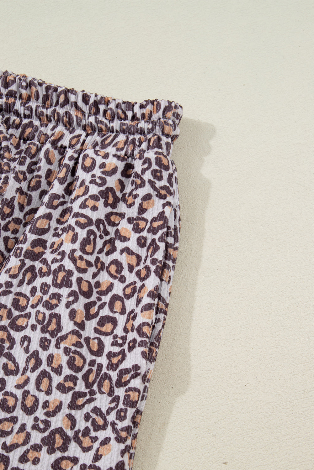 Khaki Leopard Ribbed Long Sleeve Top Drawstring Shorts 2pcs Outfit-Two Piece Sets/Short Sets-[Adult]-[Female]-2022 Online Blue Zone Planet